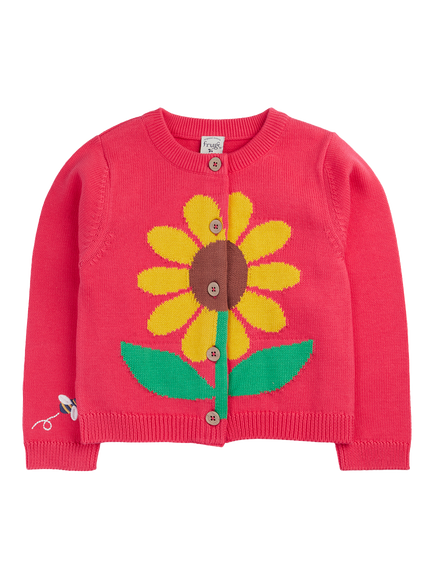 Frugi Kids' Ella Sunflower Cardigan, Rhubarb/Sunflower, Rhubarb/Sunflower