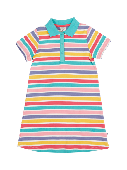 Frugi Kids' Erin Ribbed Polo Dress, Multi Rib Stripe, Multi Rib Stripe