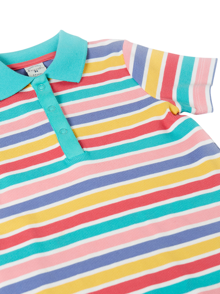 Frugi Kids' Erin Ribbed Polo Dress, Multi Rib Stripe - view 2, Multi Rib Stripe