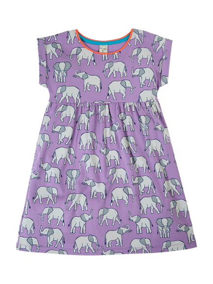 Frugi Kids' Felicity Short Sleeve Dress, Elephant Parade, Elephant Parade