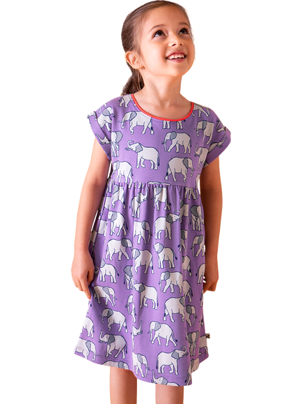 Frugi Kids' Felicity Short Sleeve Dress, Elephant Parade - view 2, Elephant Parade