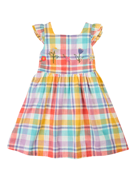 Frugi Kids' Hyacinth Embroidered Dress, Springtimechk/Flower