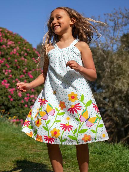 Frugu Kids' Myra Cotton Floral Twirly Dress, Happy Garden - view 2, Happy Garden