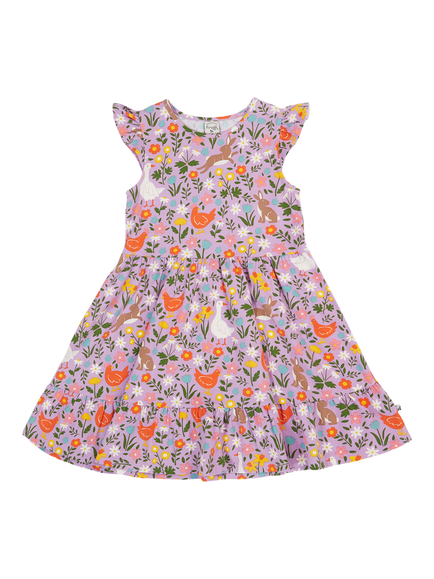 Frugi Kids' Olivia Floral Skater Dress, Lupin Meadow Play, Lupin Meadow Play