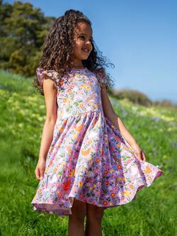 Frugi Kids' Olivia Floral Skater Dress, Lupin Meadow Play - view 2, Lupin Meadow Play