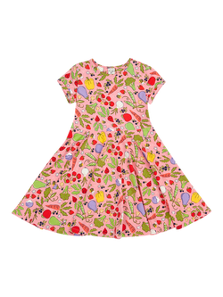 Frugi Kids' Spring Short Sleeve Skater Dress, Grow Happiness, Grow Happiness