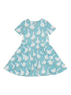 Frugi Kids' Sunshine Short Sleeve Skater Dress, Goose Gaggle, Goose Gaggle