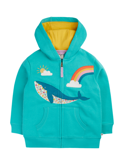 Frugi Kids' Carbis Zipped Applique Hoodie, Pacific Aqua, Pacific Aqua