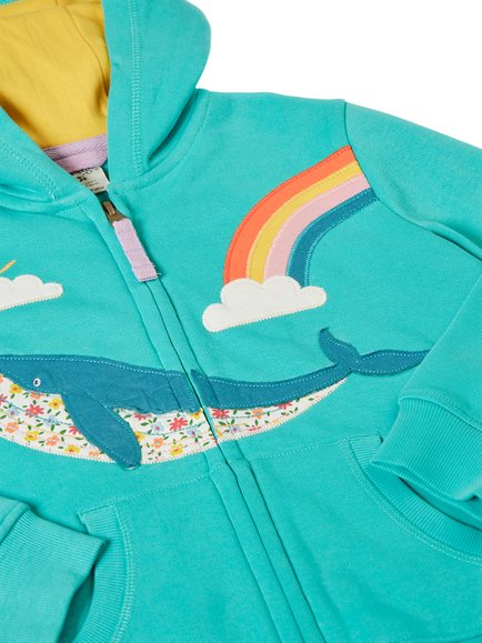 Frugi Kids' Carbis Zipped Applique Hoodie, Pacific Aqua - view 2, Pacific Aqua