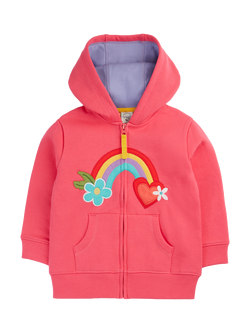 Frugi Kids' Carbis Zipped Applique Hoodie, Rhubarb/Rainbow, Rhubarb/Rainbow