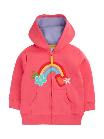 Frugi Kids' Carbis Zipped Applique Hoodie, Rhubarb/Rainbow, Rhubarb/Rainbow