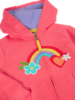 Frugi Kids' Carbis Zipped Applique Hoodie, Rhubarb/Rainbow - view 2, Rhubarb/Rainbow