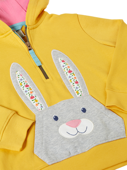 Frugi Kids' Hadley Half Zip Hoodie, Bumblebee/Rabbit - view 2, Bumblebee/Rabbit