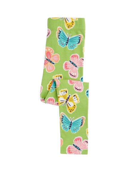 Frugi Kids' Leona Butterfly Print Leggings, Lime Flutterby, Lime Flutterby