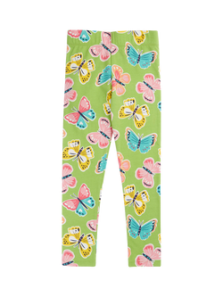 Frugi Kids' Leona Butterfly Print Leggings, Lime Flutterby - view 2, Lime Flutterby