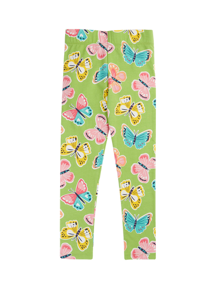 Frugi Kids' Leona Butterfly Print Leggings, Lime Flutterby - view 2, Lime Flutterby
