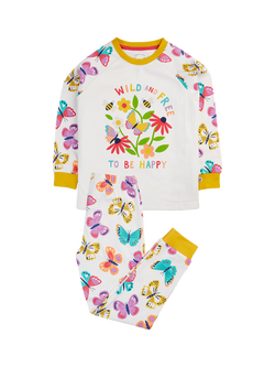 Frugi Kids' Kernow Butterfly Pyjamas, White Flutterby/Wild, White Flutterby/Wild