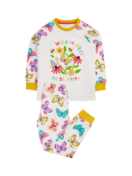 Frugi Kids' Kernow Butterfly Pyjamas, White Flutterby/Wild, White Flutterby/Wild