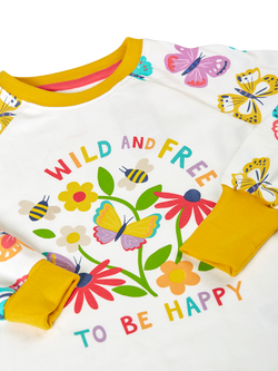Frugi Kids' Kernow Butterfly Pyjamas, White Flutterby/Wild - view 2, White Flutterby/Wild