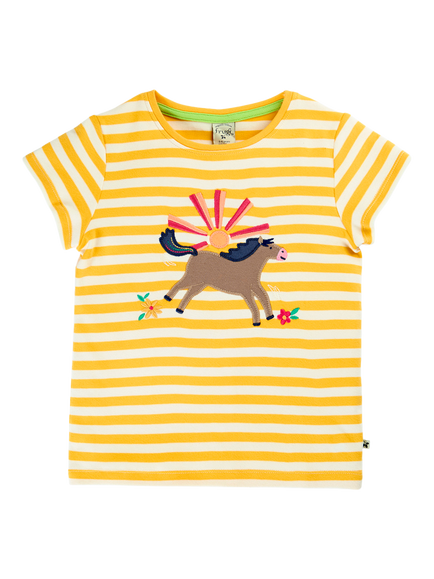 Frugi Kids' Camille Applique T-Shirt, Bumblebee/Horse, Bumblebee Str/Horse