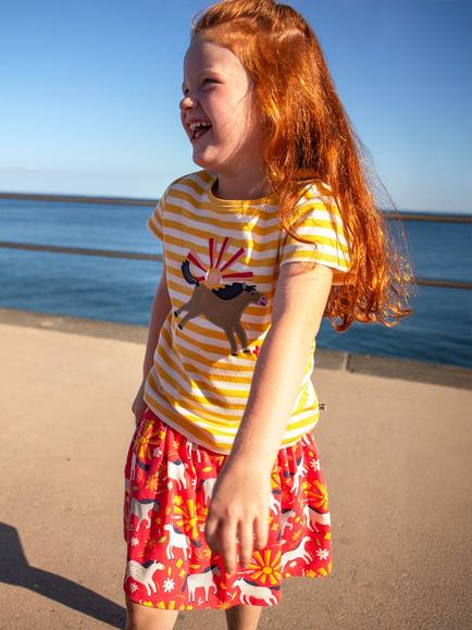 Frugi Kids' Camille Applique T-Shirt, Bumblebee/Horse - view 2, Bumblebee Str/Horse
