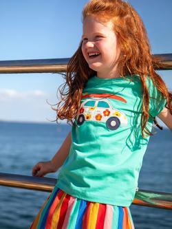 Frugi Kids' Elise Cotton Applique T-Shirt, Pacific Aqua/Car - view 2, Pacific Aqua/Car