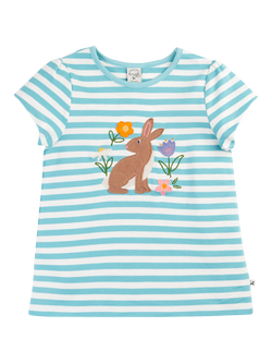 Frugi Kids' Lindsey Cotton Applique Stripe T-Shirt, Lichen Stripe/Rabbit, Lichen Stripe/Rabbit