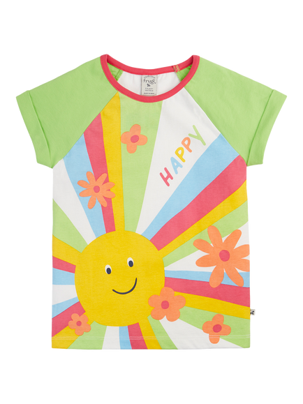 Frugi Kids' Nyomi Cotton Sun Raglan Sleeve T-Shirt, Soft White/Sun, Soft White/Sun