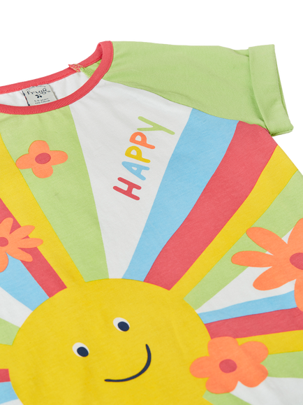 Frugi Kids' Nyomi Cotton Sun Raglan Sleeve T-Shirt, Soft White/Sun - view 2, Soft White/Sun
