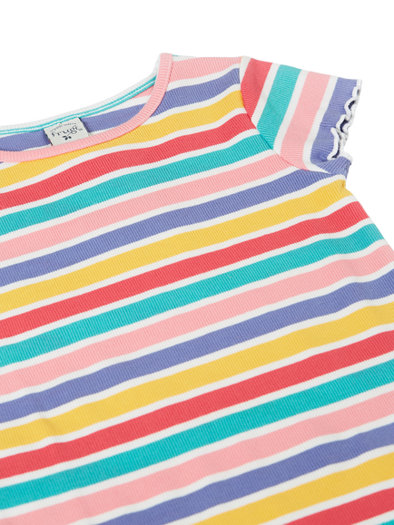 Frugi Kids' Rhian Rib Stripe T-Shirt, Multi Rib Stripe - view 2, Multi Rib Stripe