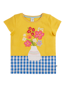 Frugi Kids' Tamara Short Sleeve Motif T-Shirt, Bumblebee/Flowers, Bumblebee/Flowers