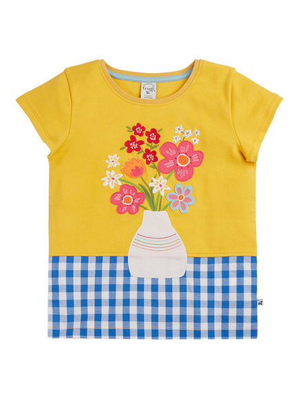 Frugi Kids' Tamara Short Sleeve Motif T-Shirt, Bumblebee/Flowers, Bumblebee/Flowers