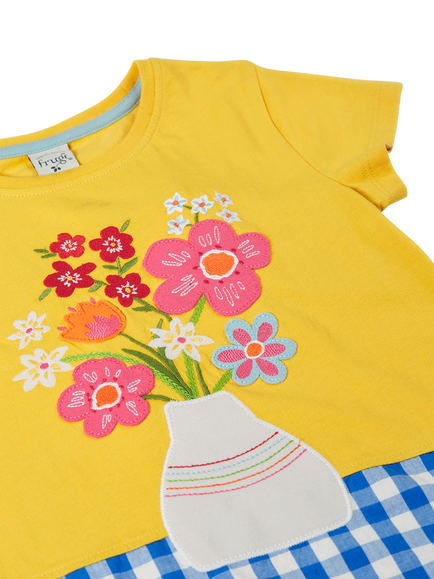 Frugi Kids' Tamara Short Sleeve Motif T-Shirt, Bumblebee/Flowers - view 2, Bumblebee/Flowers