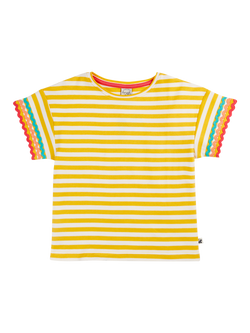 Frugi Kids' Thea Short Sleeve Ric-Rac T-Shirt, Bumblebeestr/Rainbow, Bumblebeestr/Rainbow