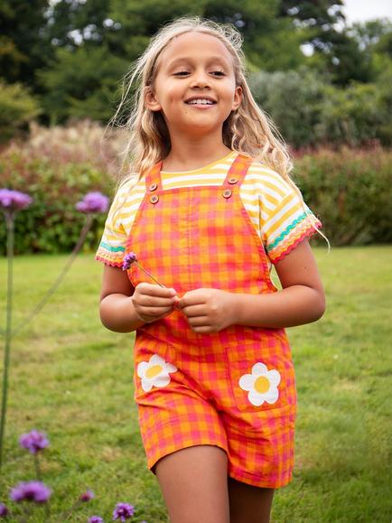 Frugi Kids' Thea Short Sleeve Ric-Rac T-Shirt, Bumblebeestr/Rainbow - view 2, Bumblebeestr/Rainbow