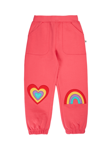 Frugi Kids' Malpas Cotton Applique Joggers, Rhubarb/Happy, Rhubarb/Happy