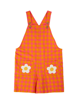 Frugi Kids' Saskia Short Dungarees, Spark Check/Flowers, Spark Check/Flowers
