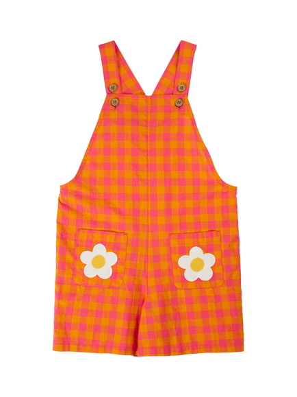 Frugi Kids' Saskia Short Dungarees, Spark Check/Flowers, Spark Check/Flowers
