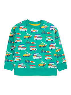 Frugi Kids' Printed Crew Neck Sweatshirt, To The Beach, To The Beach