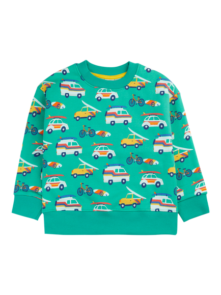 Frugi Kids' Printed Crew Neck Sweatshirt, To The Beach, To The Beach