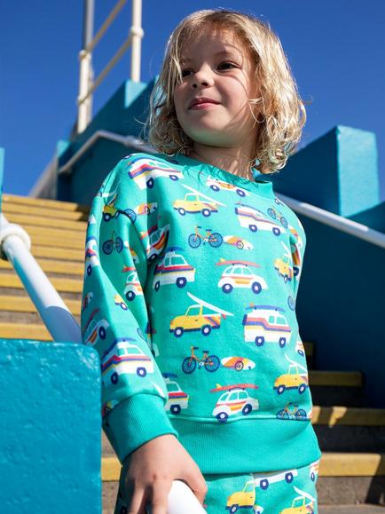Frugi Kids' Printed Crew Neck Sweatshirt, To The Beach - view 2, To The Beach