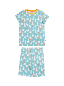 Frugi Kids' Snooze Short Pyjama Set, Goose Gaggle, Goose Gaggle