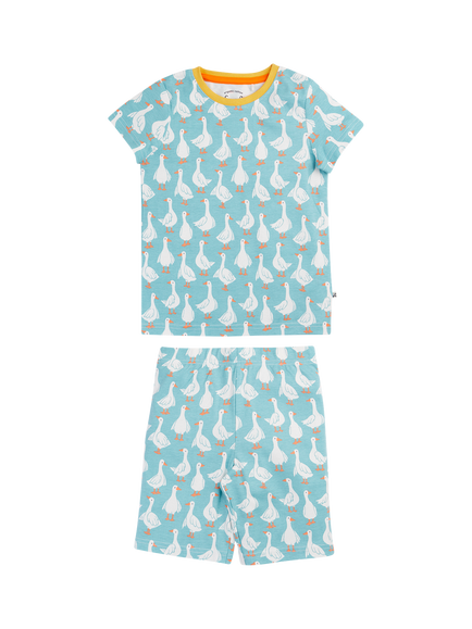 Frugi Kids' Snooze Short Pyjama Set, Goose Gaggle, Goose Gaggle