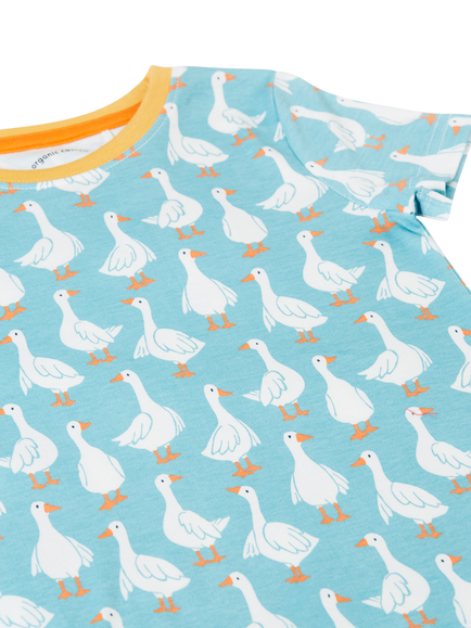 Frugi Kids' Snooze Short Pyjama Set, Goose Gaggle - view 2, Goose Gaggle