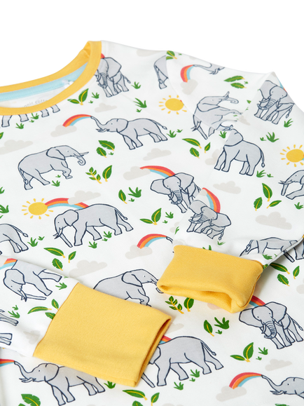 Frugi Kids' Sundown Long Sleeve Pyjama Set, Elephant Plains - view 2, Elephant Plains