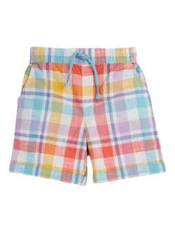 Frugi Kids' Archie Slub Check Shorts, Blue Multi, Blue Multi