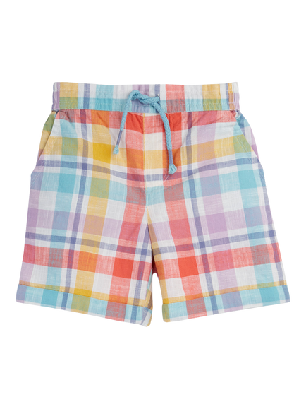 Frugi Kids' Archie Slub Check Shorts, Blue Multi, Blue Multi