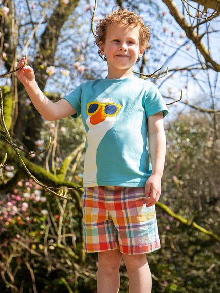 Frugi Kids' Archie Slub Check Shorts, Blue Multi - view 2, Blue Multi
