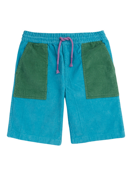 Frugi Kids' Harley Cotton Corduroy Colour Block Pocket Shorts, Boat Blue, Boat Blue