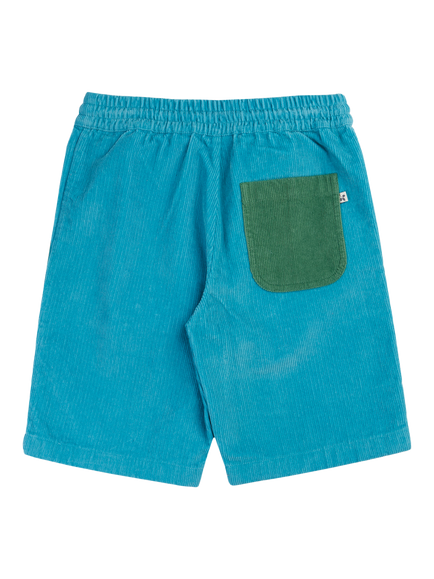 Frugi Kids' Harley Cotton Corduroy Colour Block Pocket Shorts, Boat Blue - view 2, Boat Blue